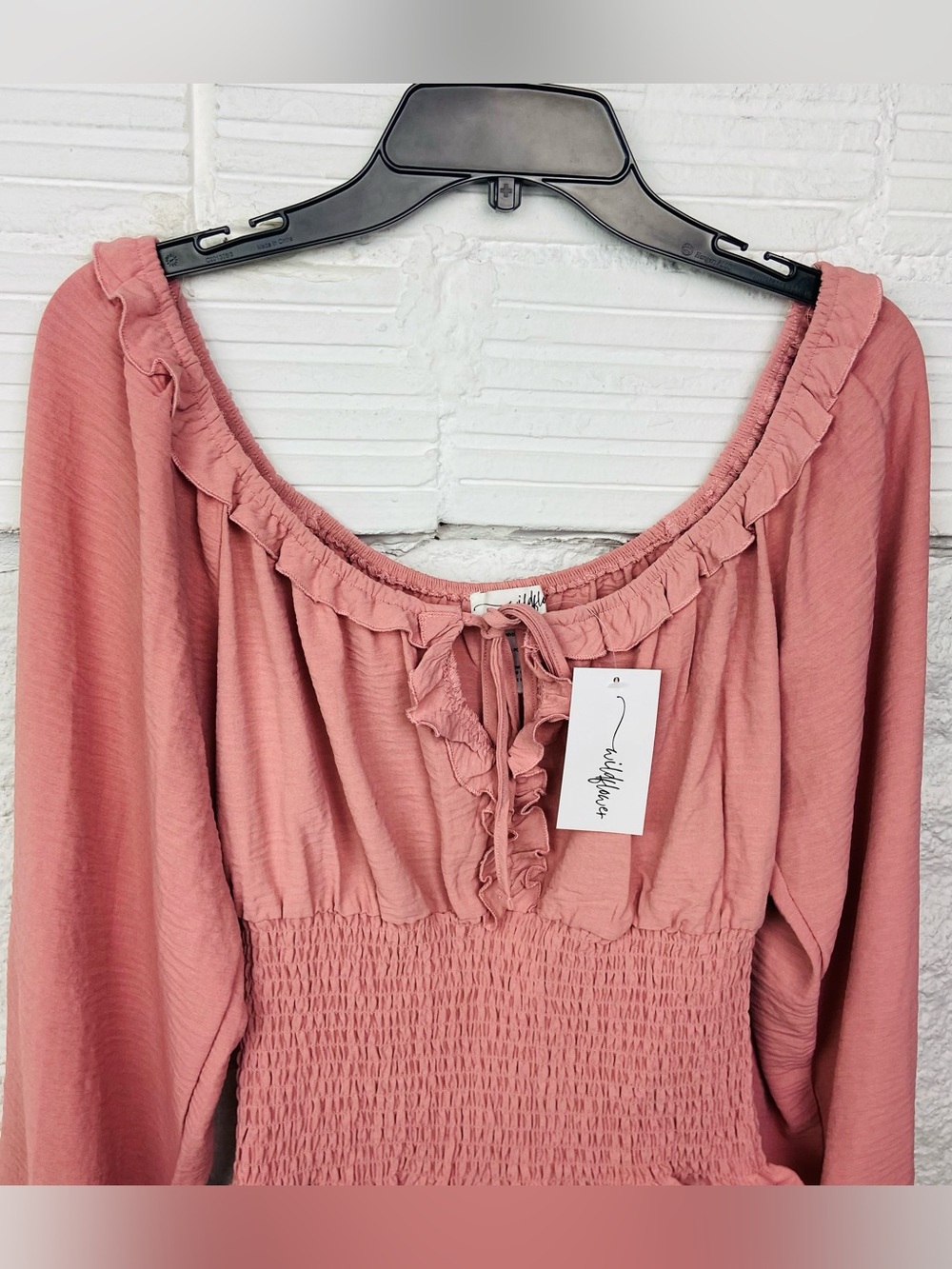 NWT Wildflowers Dusty Rose Smocked Ruffle Peasant Blouse size large - Picture 5 of 10